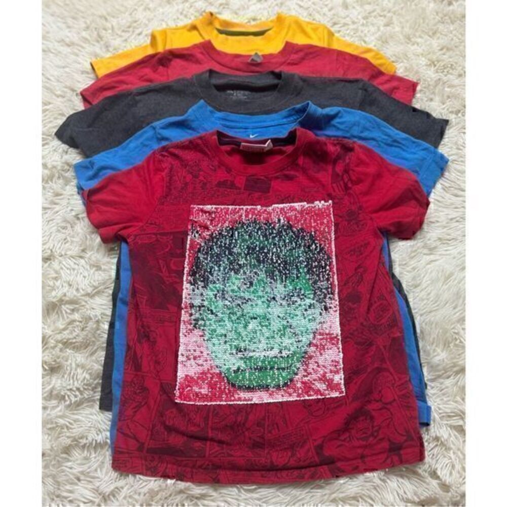 5 piece size 7-8 Boys Graphic Tshirt bundle by Marvel, Nike, Hawk and Bcg